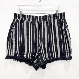 Lane Bryant Black White Stripe Shorts Fringe Trim Size 14/16 Cotton Blend